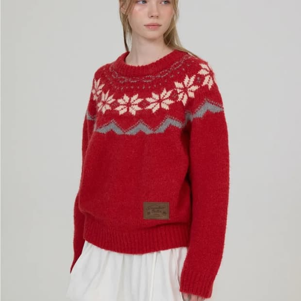 썸웨어버터 알파카 노르딕 니트 (크리스마스 레드 니트)