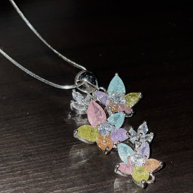 빈티지 페어리 플라워 큐빅 목걸이