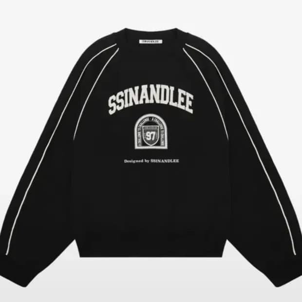 신앤리 97 컬리지 파이핑 쇼트 스웨트 셔츠 블랙