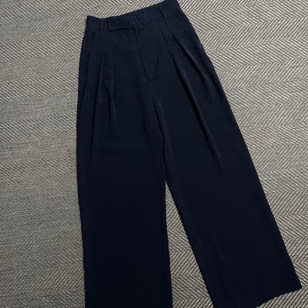 빈티지 핀턱 와이드 슬랙스 팬츠 네이비y 5334