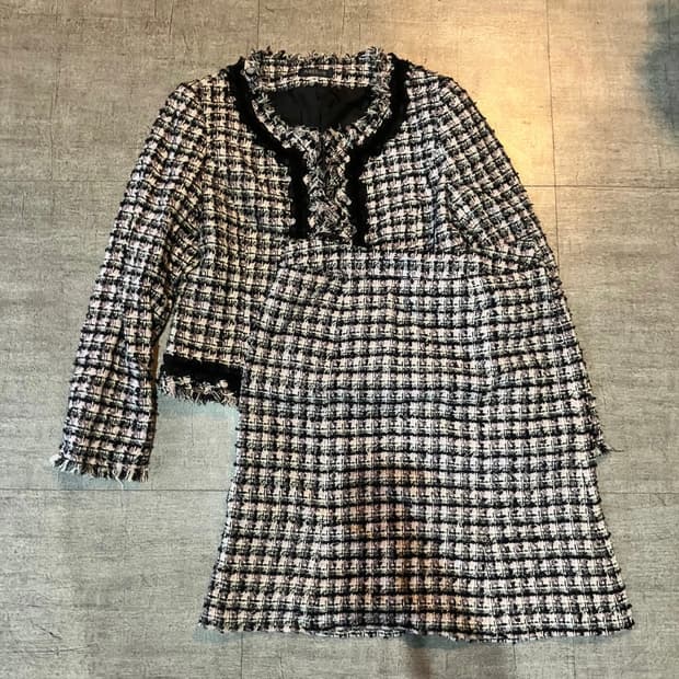 일본빈티지 Abeche 핀터깔 공주풍 복고 자가드 트위드셋업