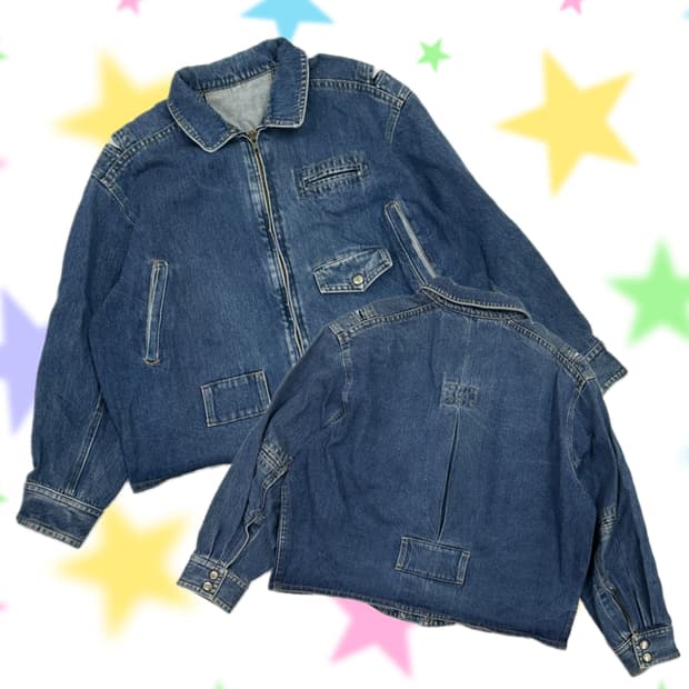 y2k 복고 레트로 일본 빈티지 중청 데님 포인트 청자켓 데님자켓 히피