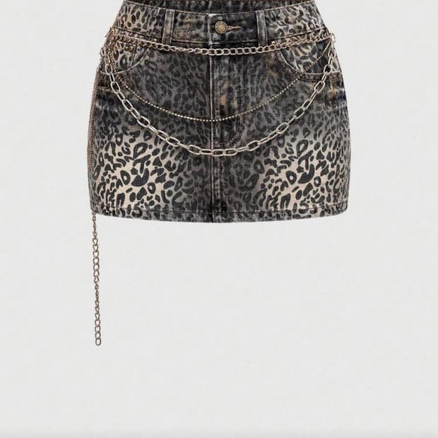레오파드 체인 스커트
