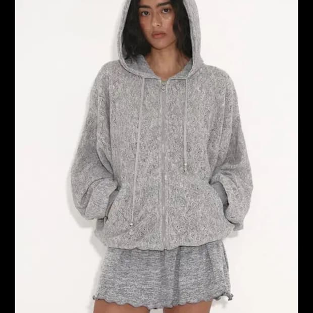 폴리수엠 레이스 보헤미안 후드집업 후디 그레이