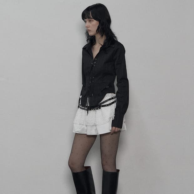 셋업이엑스이 레이스 업 셔츠 블랙