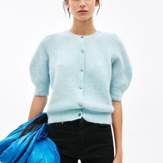 빔바이롤라 모헤어 숏 슬리브 가디건 피치 컬러