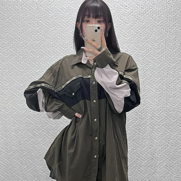 랭글러 빈티지 에스닉 히피 말차카키 오버핏 셔츠 XL C12739