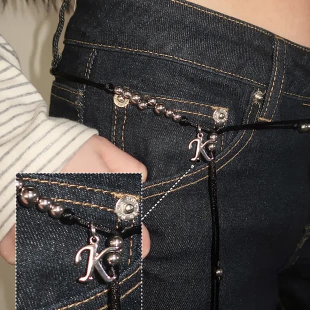 킬리만 보헤미안 실버드롭 슬림 벨트 K이니셜팬던트초커넥스트랩비치웨어주얼리