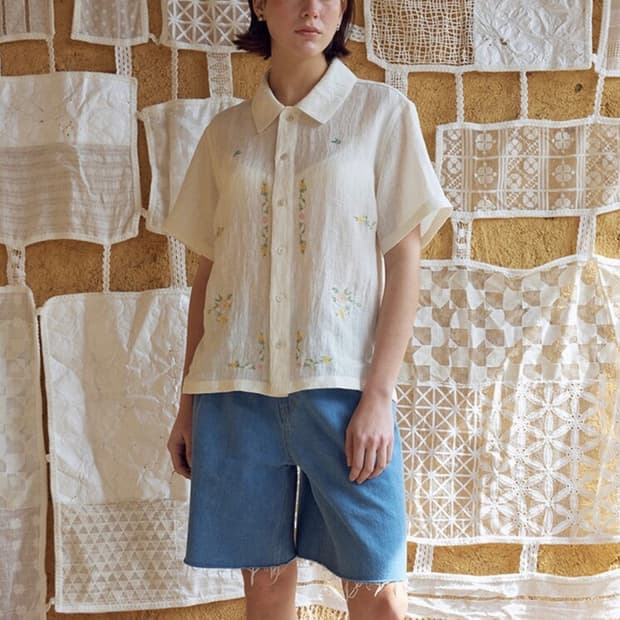 프리터 Fritur Square Linen Flower Shirt 