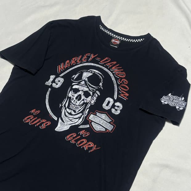 XL 할리데이비슨 빅 프린팅 블랙 반팔티