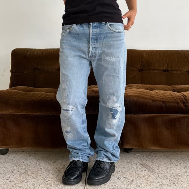 90s USA Levi’s 501 디스트로이드 라이트 워시 데님 팬츠