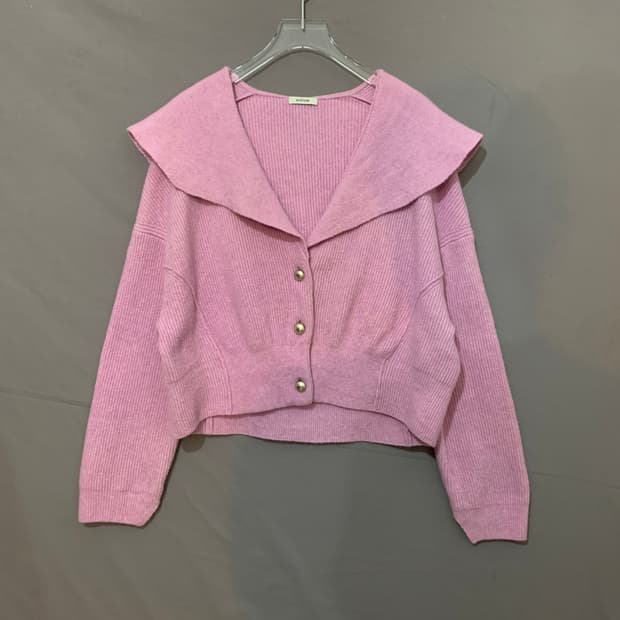 90 F 시스템 22FW 세일러 카라 핑크 니트 가디건