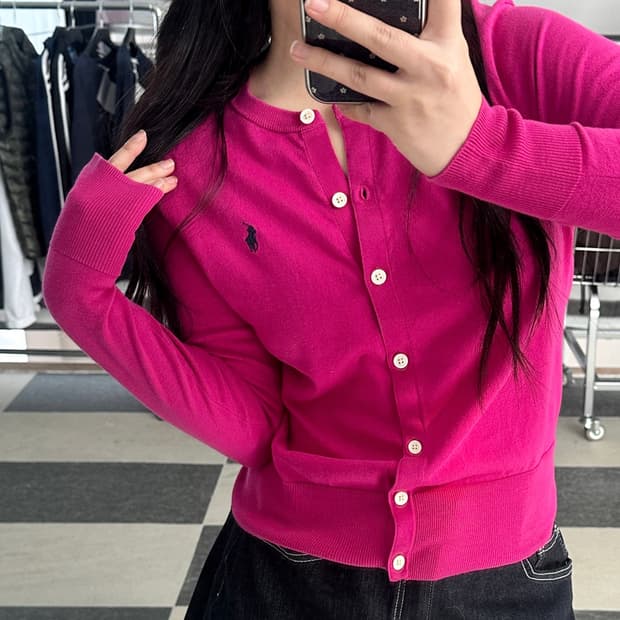 폴로 랄프로렌 핫핑크 피마코튼 가디건 