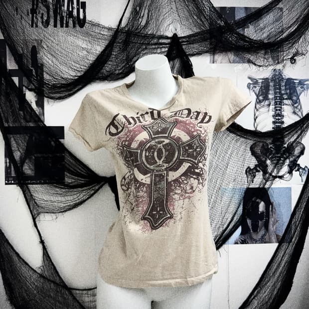 00s cross grunge printing halfsleeve