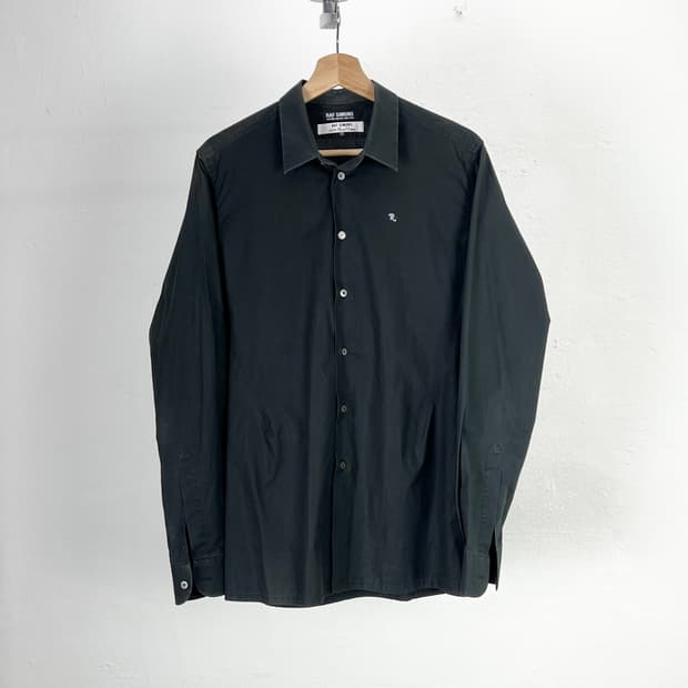 라프시몬스 08-09aw 딥 그린 로고 코튼 셔츠