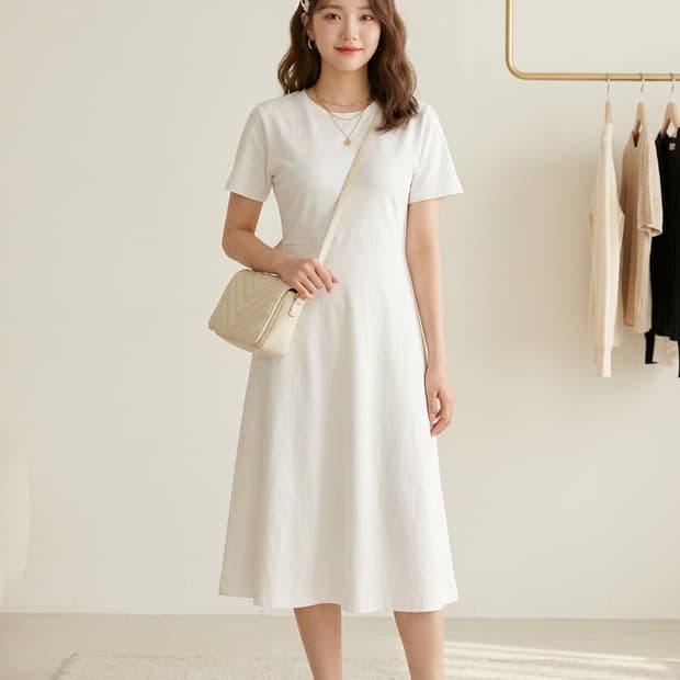 COS 코스 화이트 반팔 플레어 원피스