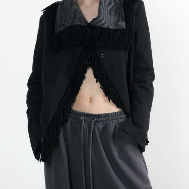 wettag high neck fringe cotton jacket