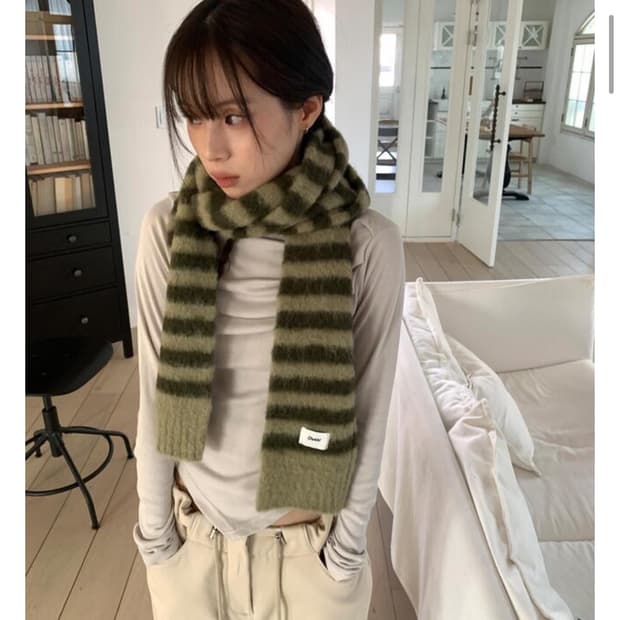 릿킴 허니 스트라이프 줄무늬 울 머플러 목도리 카키