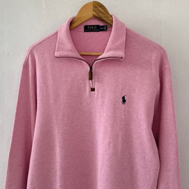 폴로 연핑크 반집업 니트