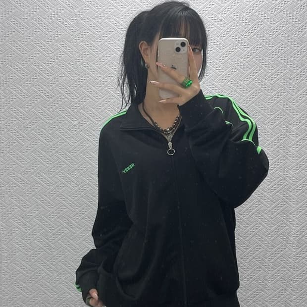 널디 레트로 Y2K 00's 네온라인 져지 집업 L C08287