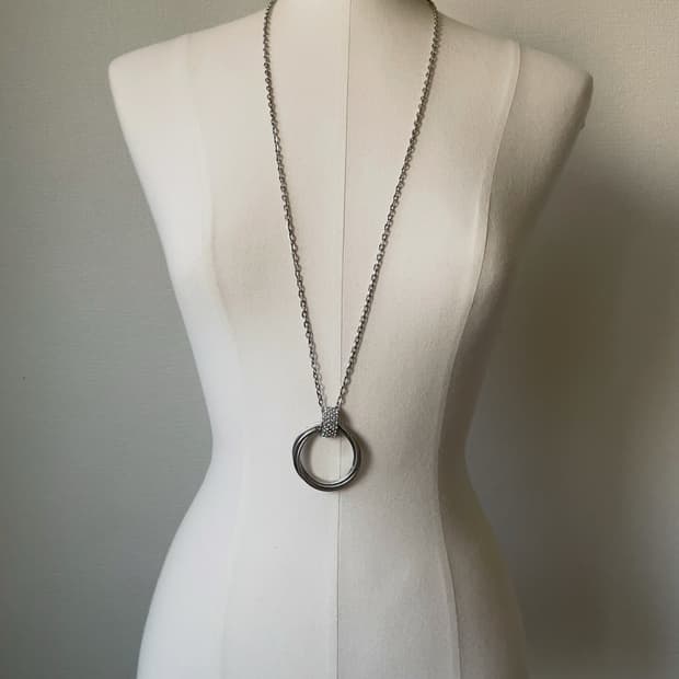 Y2k Bangle Long Silver Circle Necklace
