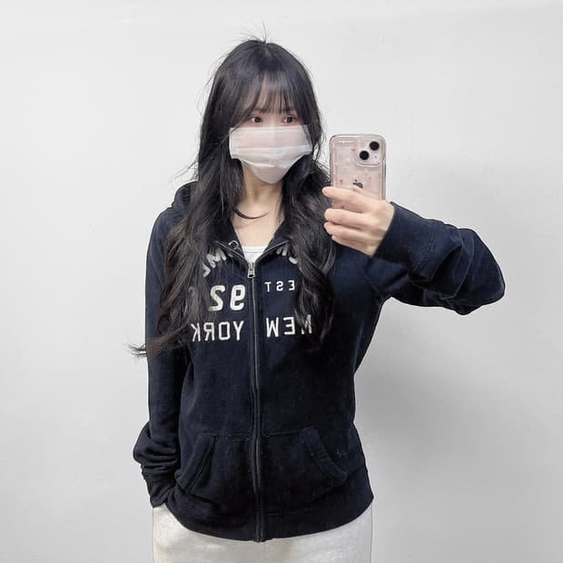 아베크롬비 아치 로고 후드집업 네이비