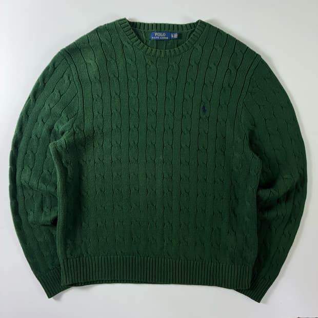 Polo  폴로 랄프로렌 자수 코튼 그린 꽈배기 니트 