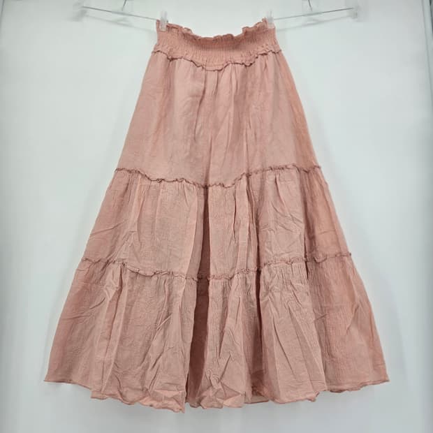 자수 캉캉 롱스커트 밴딩 코튼 스커트