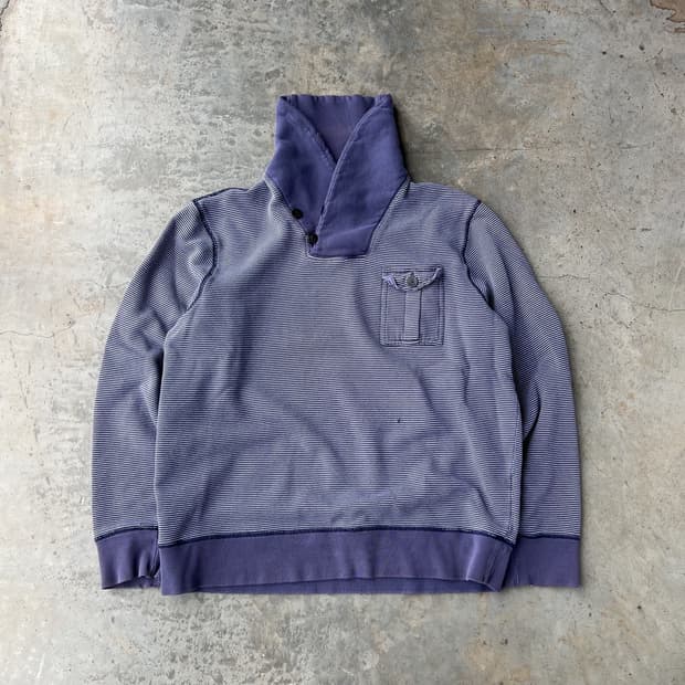 90s RRL 더블알엘 쇼 칼라 스트라이프 스웻셔츠