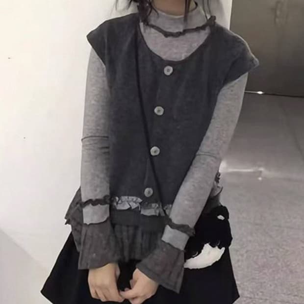 모리걸 프릴 블라우스 조끼 셋업 세트