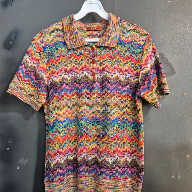 CAPERDONI 물결 패턴 니트 반팔 셔츠 66 77