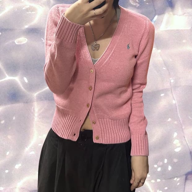 폴로 랄프로렌 브이넥 니트 가디건 핑크 걸즈 XL 
