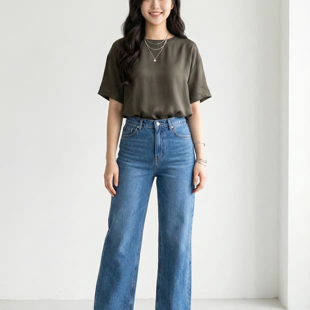 띠어리 Theory 올리브그린 실크 반팔_S