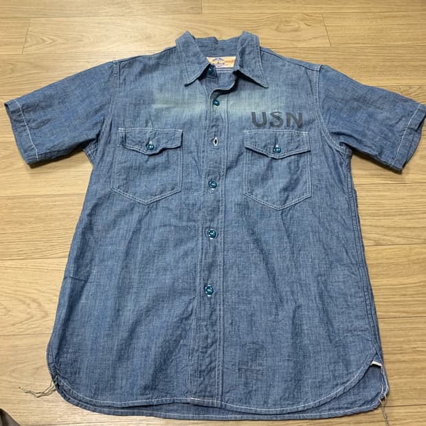90-95)Real McCoy's 리얼맥코이 USN 샴브레이 반팔 셔츠