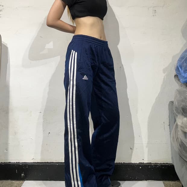 아디다스 네이비 화이트 삼선 부츠컷 와이드 팬츠 L