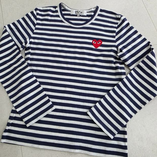(급처) 꼼데가르송 PLAY 스트라이프 긴팔티 M