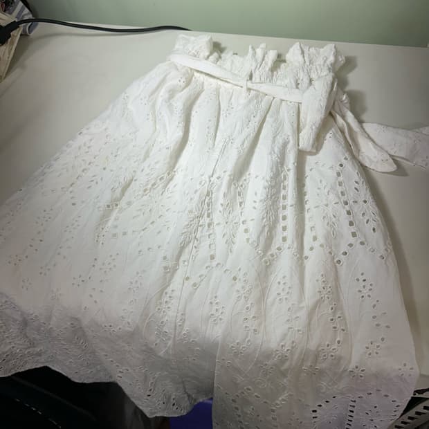 우먼S-M 흐앤므 H&M 크림화이트 A라인 플리츠주름 에스닉 롱스커트