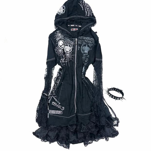 매드펑크 원피스 후드 집업 빈티지 고스 블랙 무채색
