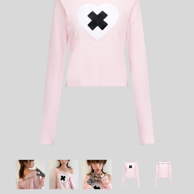 (구해요) 샵페어리 크로스 하트 컷오프 티셔츠 라이트핑크 탑