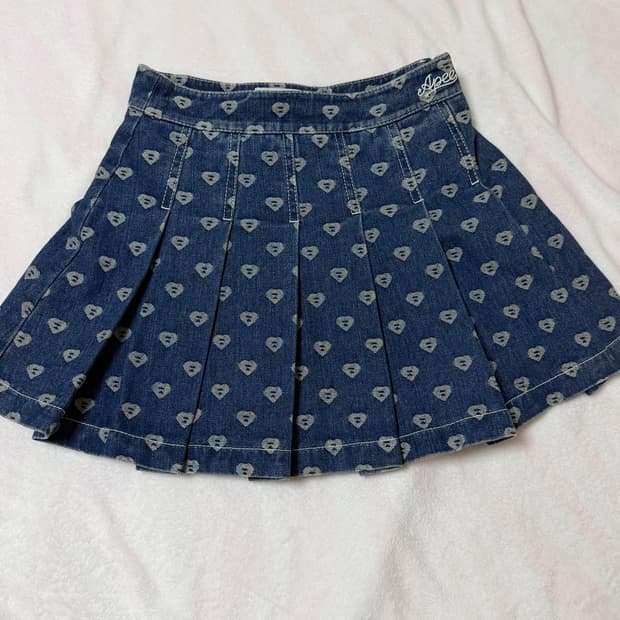 Bape Ape 베이프 에이프 사루 하트 데님 플리치 청 스커트 치마