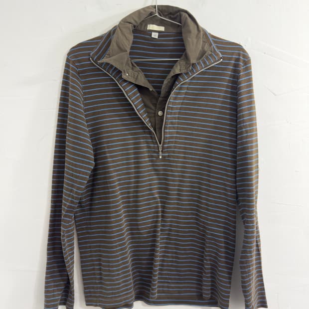 brown blue stripe layered top