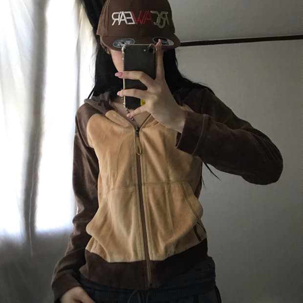 리복 브라운 나그랑 벨벳 후드집업