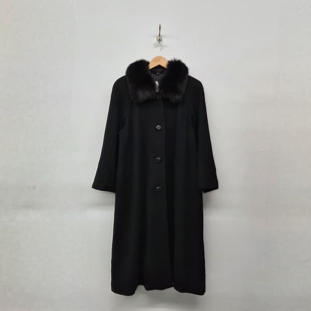 캐시미어 100% 블랙 밍크 퍼 롱 코트 여성 M