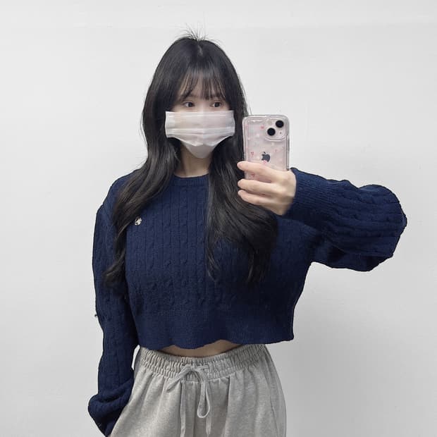 마리떼프랑소와저버 케이블 크롭 니트 네이비