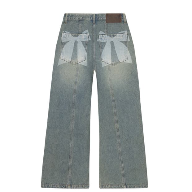 이우가마카라스 리본 데님 팬츠