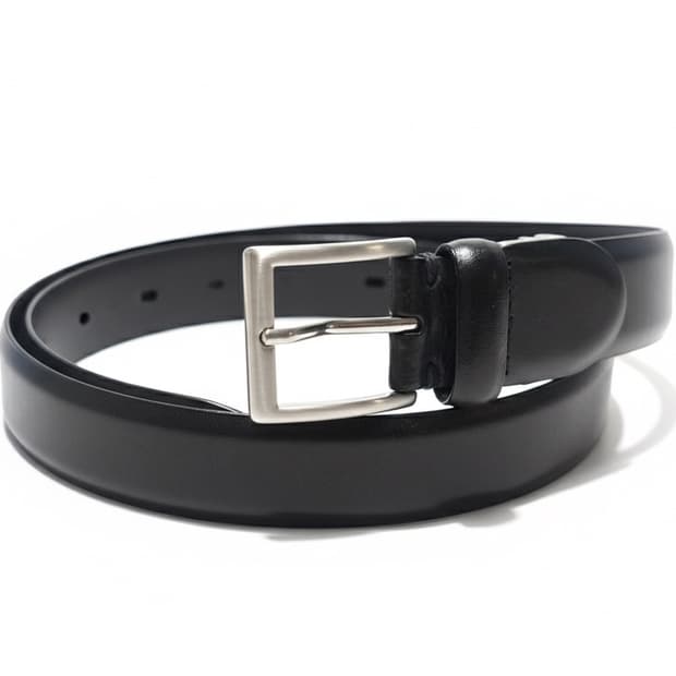 [컨디션 최상] 클래식 블랙 가죽 벨트 - 실버 사각 버클 (정장/슬랙스