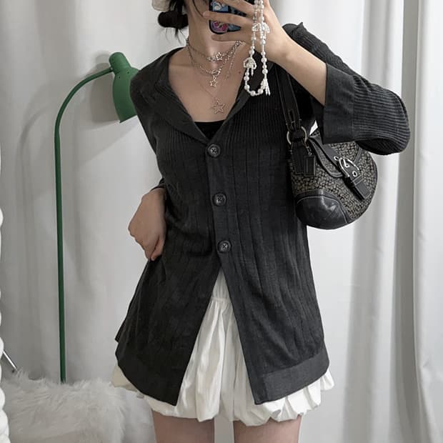 그레이 후드 가디건