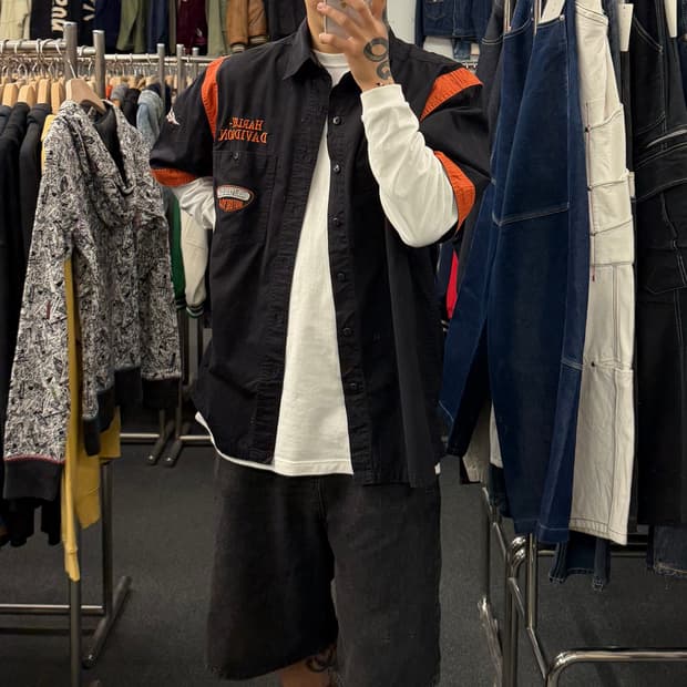 XL)할리데이비슨 빈티지 패치자수 반팔 셔츠