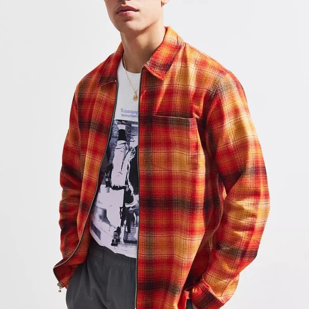 Stussy Zip Up Crepe Plaid Shirt