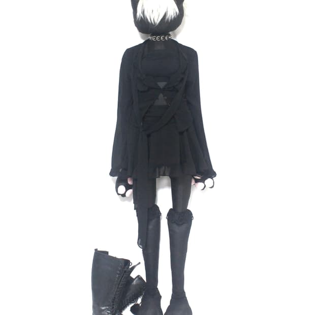 Black Scarf Blouse + Shirred Skirt Set